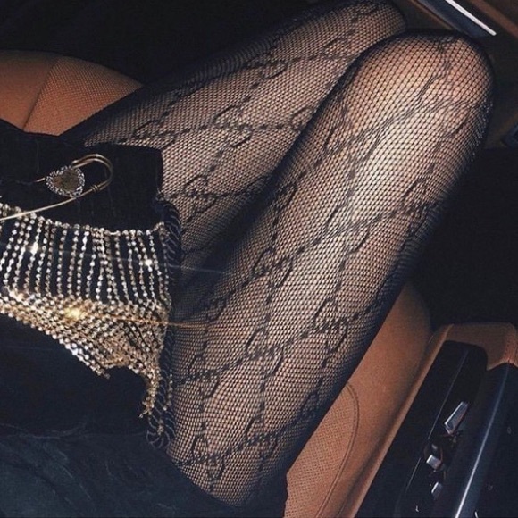 Diamond Fishnet Print Nylon Women Pantyhose Stretch Black GGTights Logo On Waist - Picture 14 of 16